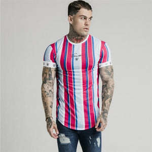 2019 Hip Hop tight TShirt Short Sleeve High quality Brand Men muscle stripe bodybuilding fitness men tops polyester singlets