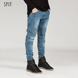 SFIT 2019 Streetwear Mens Ripped Biker Jeans Homme Men's Motorcycle Slim Black White Blue Moto Denim Joggers skinny jeans men