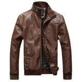 2019 New Fashion Autumn Male Leather Jacket Black Brown Mens Stand Collar Coats Leather Biker Jackets Motorcycle Leather Jacket