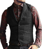 Mens Suit Vest Lapel V Neck Wool Herringbone Casual Formal Business Vest Waistcoat Groomman For Wedding Green/Black/Brown