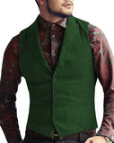 Mens Suit Vest Lapel V Neck Wool Herringbone Casual Formal Business Vest Waistcoat Groomman For Wedding Green/Black/Brown