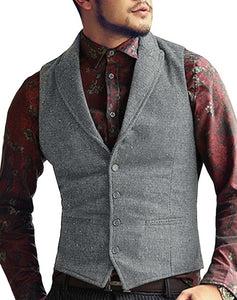 Mens Suit Vest Lapel V Neck Wool Herringbone Casual Formal Business Vest Waistcoat Groomman For Wedding Green/Black/Brown