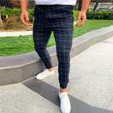 Mens Fashion Pants Men Streetwear Hip Hop Pants Skinny Chinos Plaid Trousers Slim Fit Casual Pants Joggers