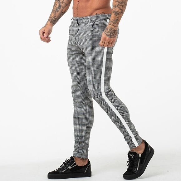 New Casual Plaid Pants Men Bottom Streewear Chino Slim Fit Jogger Pants Male Skinny Sweatpants Men Trousers Track Pants