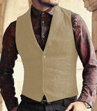 Mens Suit Vest Lapel V Neck Wool Herringbone Casual Formal Business Vest Waistcoat Groomman For Wedding Green/Black/Brown