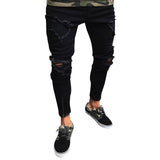 SFIT NEW Men Stretchy Ripped Skinny Biker Embroidery Print Slim Fit Jeans Destroyed Hole Taped Denim Scratched High Quality Jean