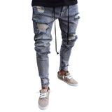 SFIT NEW Men Stretchy Ripped Skinny Biker Embroidery Print Slim Fit Jeans Destroyed Hole Taped Denim Scratched High Quality Jean