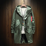 Cotton Autumn Black Hip Hop Long Trench Coat Men Japanese Spring Streetwear Casual Jackets Men's Hooded Army Green Windbreaker