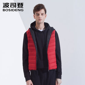 BOSIDENG  new down vest for men down waistcoat 90% down jacket sleeveless hooded with hat high quality outwear B80131003