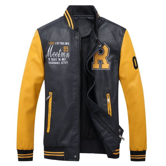 drop shipping men autumn leather jackets and coats fashion printed pu outwear overcoat LBZ12