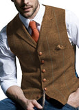 Mens Suit Vest Notched Plaid Wool Herringbone Tweed Waistcoat Casual Formal Business Groomman For Wedding Green/Black/Green/Grey