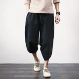 Sinicism Store Cotton Linen Mens Harem Pants Summer Male Casual Calf-Length Pants 2019 Solid Big Pocket Baggy Pants Trousers