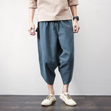 Sinicism Store Cotton Linen Mens Harem Pants Summer Male Casual Calf-Length Pants 2019 Solid Big Pocket Baggy Pants Trousers