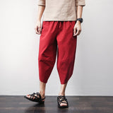 Sinicism Store Cotton Linen Mens Harem Pants Summer Male Casual Calf-Length Pants 2019 Solid Big Pocket Baggy Pants Trousers