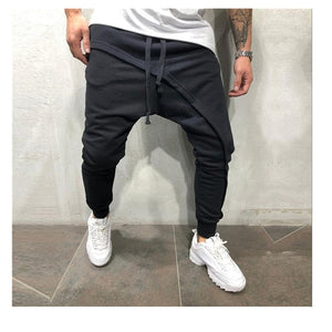 Men pencil trouser Men Asymetric Layered Jogger Pants Hip Hop Streetwear Jogger Pants Casual Drawstring Close Bottom Pants